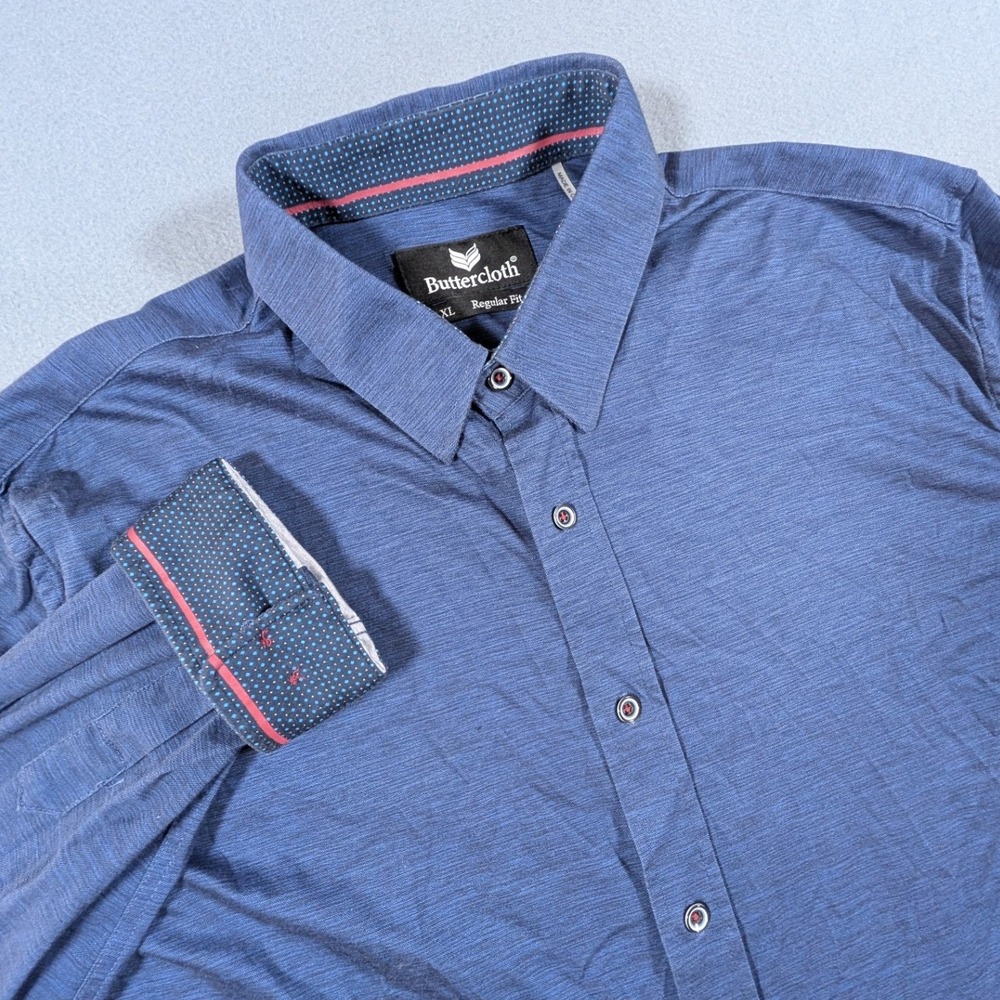 Buttercloth Long Sleeve Button Down Shirt Mens XL Blue Knit Regular Fit